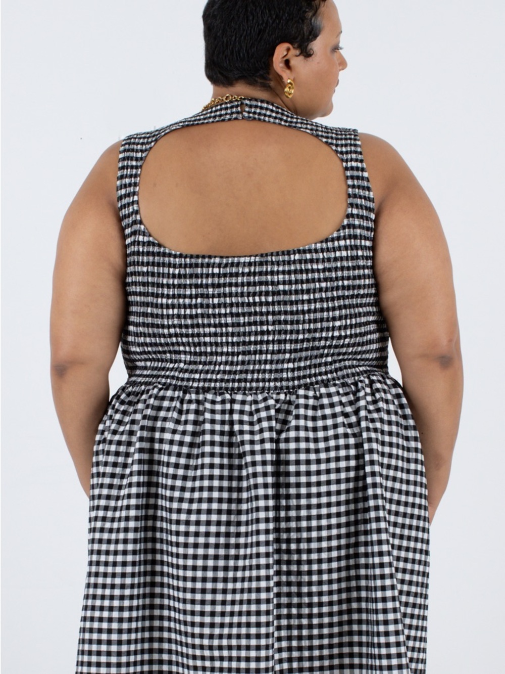 Black and White Gingham Sleeveless Women’s Dress - Picture 9 of 12